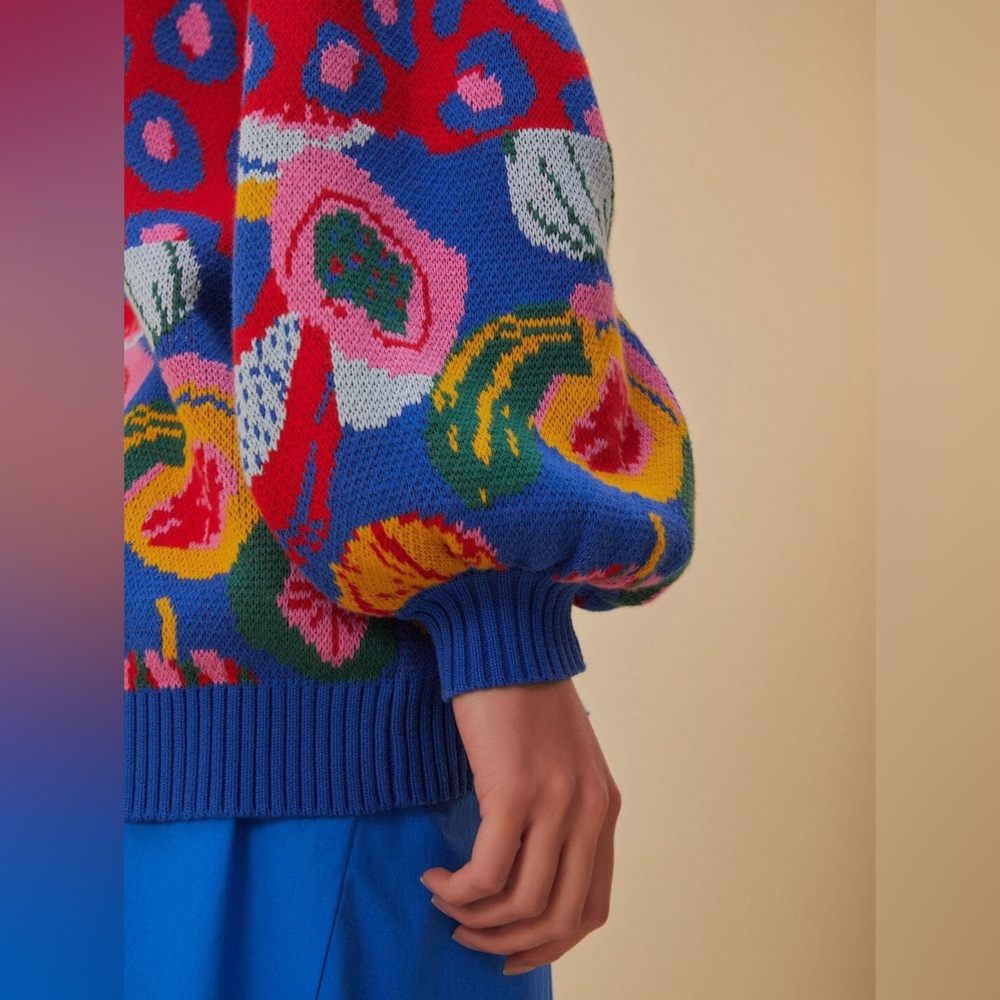 FARM Rio Multicolor Patchwork Knit Cardigan - Red, Blue, Pink, Yellow, Green - Picture 4 of 13